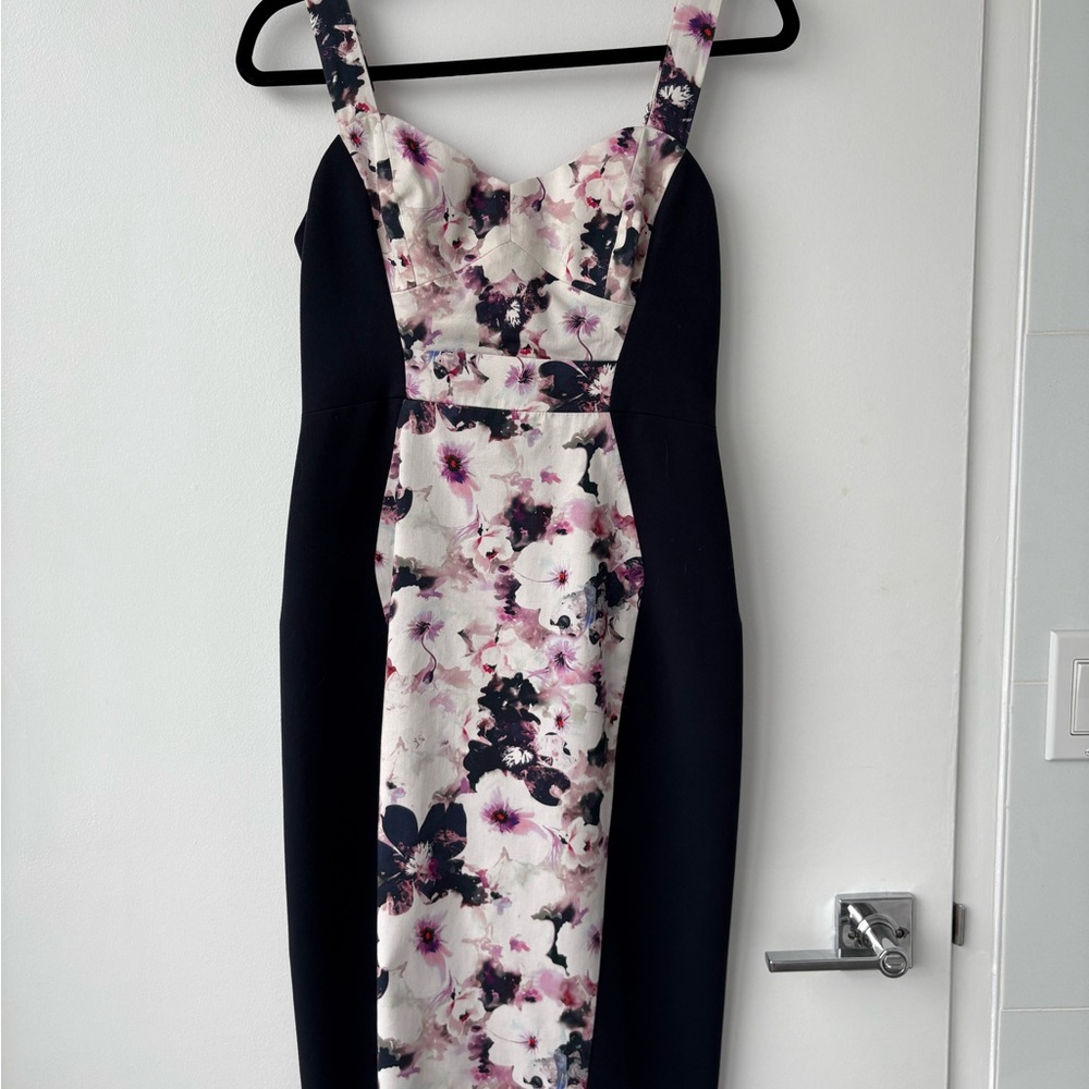 Black Halo Floral Contrast Midi Dress